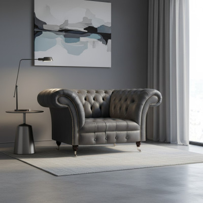 Chesterfield - Sillón moderno gris diseñador Sala de estar Sofisticado sillón reclinable