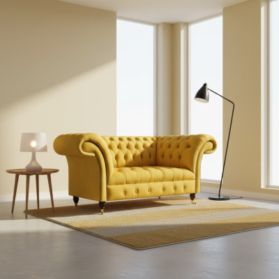 Sofá amarillo Chesterfield para salón, sofás tapizados de diseñador de dos plazas.