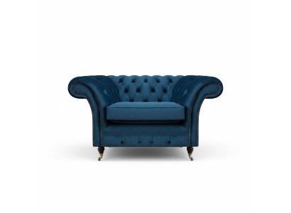 Sillón de tela azul Chesterfield de sala de estar, muebles de tela de lujo de una sola plaza