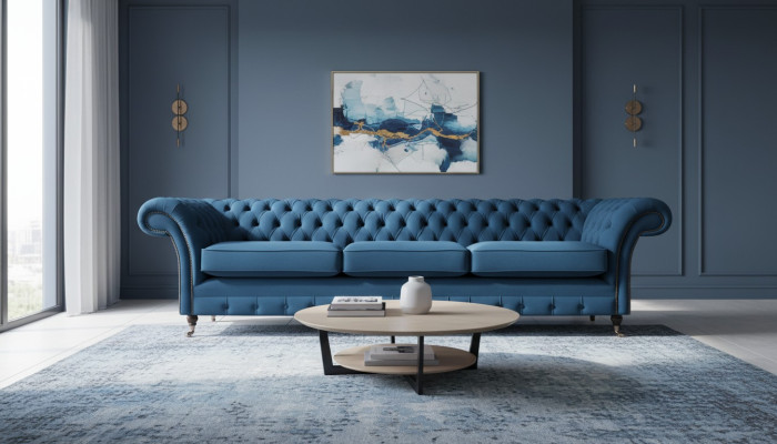 Sofá tapizado Chesterfield azul Sofás de tela modernos Muebles de sala de estar