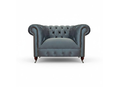 Chesterfield sillón gris de tela de salón de un solo asiento Silla de tela elegante