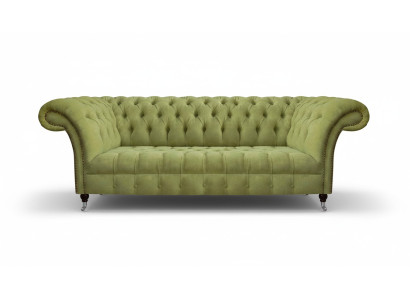 Sofá Chesterfield verde claro moderno de tres plazas para sala de estar de lujo.
