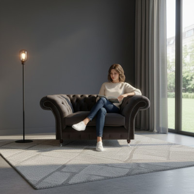 Silla tapizada Chesterfield negra de lujo, mueble de asiento moderno de 1 plaza.