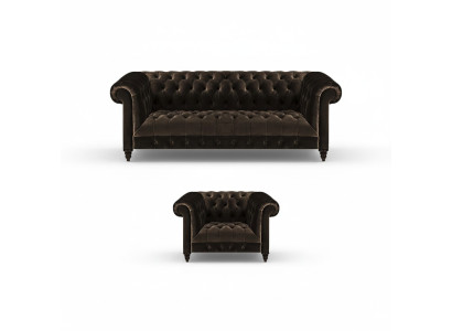 Sofá Chesterfield marrón Conjunto de tapizados Diseñador de 3 plazas y 2 sillones textiles