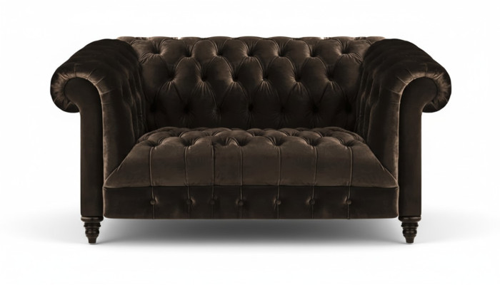 Chesterfield sofá exclusivo marrón, moderno de dos plazas mueble tapizado.