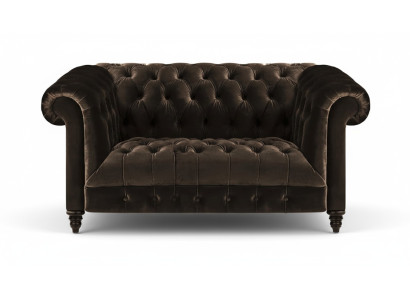 Chesterfield sofá exclusivo marrón, moderno de dos plazas mueble tapizado.