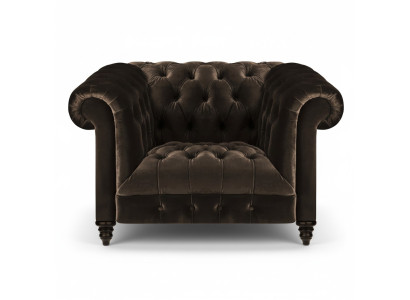 Sillón tapizado Chesterfield marrón de tela moderno para la sala de estar, de una plaza.
