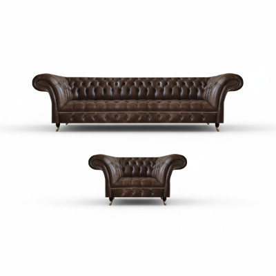Sofá Chesterfield de cuero artificial marrón para la sala de estar de tres plazas y dos plazas