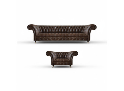 Sofá Chesterfield de cuero artificial marrón para la sala de estar de tres plazas y dos plazas