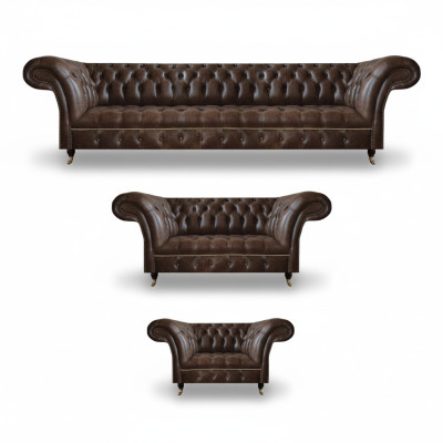 Sofá de cuero Chesterfield marrón para sala de estar 4 plazas 2 plazas sillón