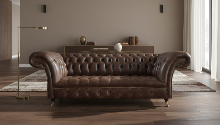 Sofá de cuero Chesterfield marrón para la sala de estar del diseñador Sofás Muebles robustos
