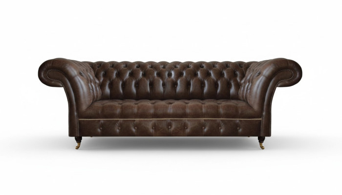 Sofá de cuero Chesterfield marrón para la sala de estar del diseñador Sofás Muebles robustos