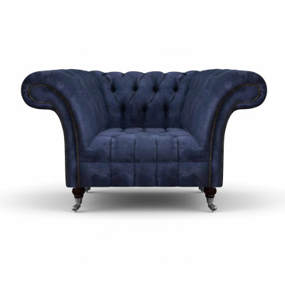 Sillón monocasco de una plaza Chesterfield azul oscuro para sala de estar, nuevo.