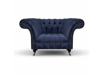 Sillón monocasco de una plaza Chesterfield azul oscuro para sala de estar, nuevo.