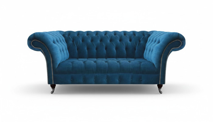 Sofá Chesterfield de lujo azul para la sala de estar con asientos de tela, elegante sofá de tres plazas.