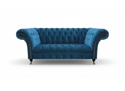 Sofá Chesterfield de lujo azul para la sala de estar con asientos de tela, elegante sofá de tres plazas.