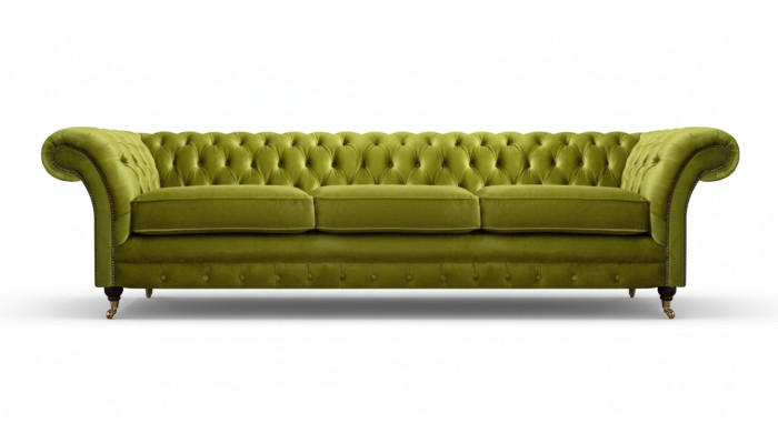 Sofá tapizado Chesterfield verde oliva con función de cama para sala de estar.