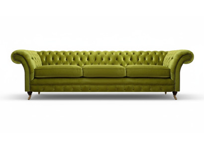 Sofá tapizado Chesterfield verde oliva con función de cama para sala de estar.
