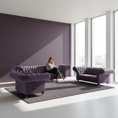 Chesterfield Sofá Morado Moderno de 4 plazas Diseñador de 2 plazas Sillón