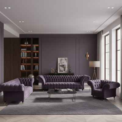 Chesterfield Sofá Morado Moderno de 4 plazas Diseñador de 2 plazas Sillón