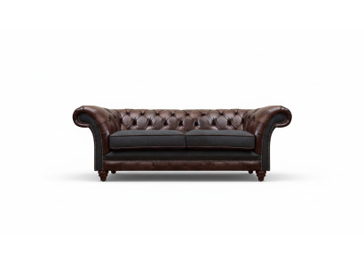 Sofás tapizados de dos plazas Chesterfield marrón-gris para la sala de estar.