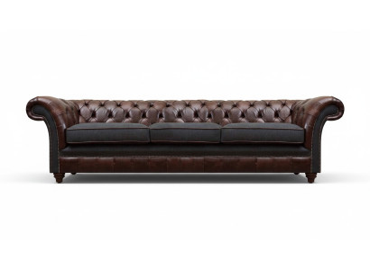 Sofás tapizados de lujo Chesterfield de tres plazas en marrón-gris para la sala de estar.