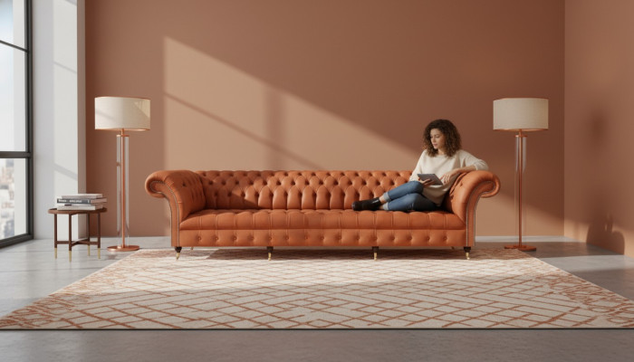 Sofá marrón Chesterfield, sofás de diseñador para sala de estar, muebles tapizados.
