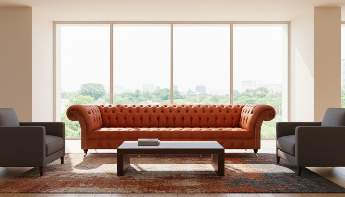 Sofá marrón Chesterfield, sofás de diseñador para sala de estar, muebles tapizados.