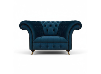 Sillón Chesterfield de una plaza en azul oscuro para la sala de estar, diseño de tapicería.