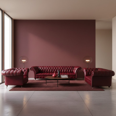 Sofá de cuero Chesterfield color rojo oscuro, sofás de cuero de diseñador, sofás-cama.