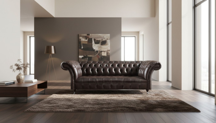 Chesterfield Muebles de cuero Sofá de lujo de tres plazas Sofás elegantes de salón
