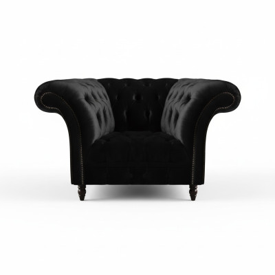 Chesterfield - Sillón de cuero negro, mobiliario tapizado, sala de estar, 1 plaza, nuevo.