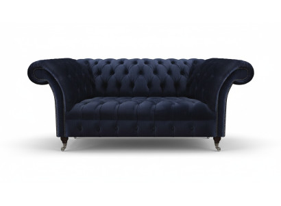 Sofá tapizado Chesterfield azul marino de la sala de estar, sofá de tela, muebles modernos.