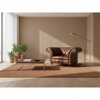 Chesterfield Sofá de cuero marrón Sala de estar Polipiel Asiento individual Mueble
