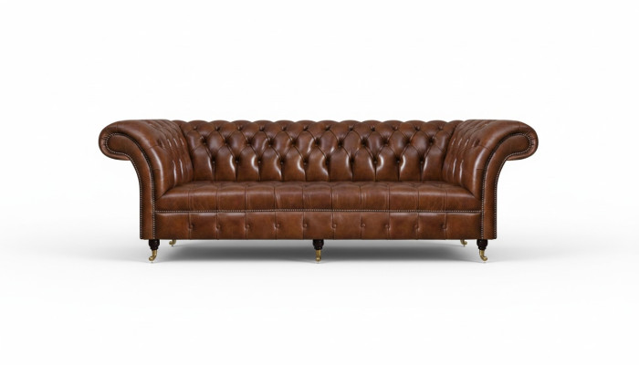 Sofá de cuero Chesterfield marrón Muebles elegantes del salón de 3 plazas