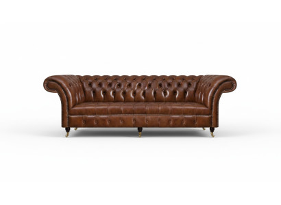 Sofá de cuero Chesterfield marrón Muebles elegantes del salón de 3 plazas