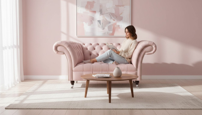 Chesterfield rosa sofá de dos plazas Salón Lujo Muebles Tapizados Sofá