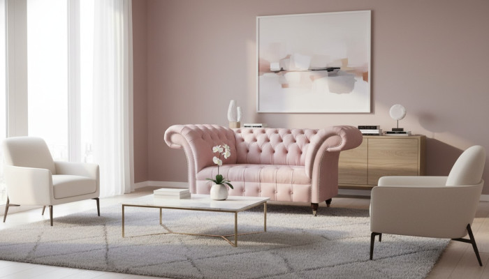 Chesterfield rosa sofá de dos plazas Salón Lujo Muebles Tapizados Sofá