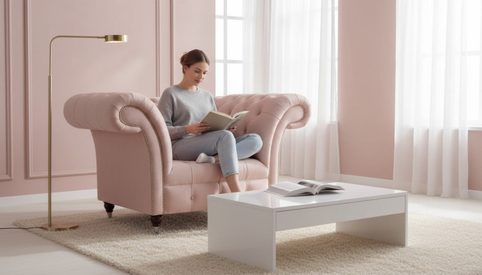 Chesterfield rosa sillón de diseñador de sala de estar de una plaza