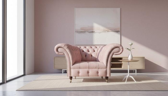 Chesterfield rosa sillón de diseñador de sala de estar de una plaza