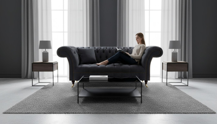Chesterfield Sofá de asiento negro, Sofás de diseño sofisticado, Sofás modernos.
