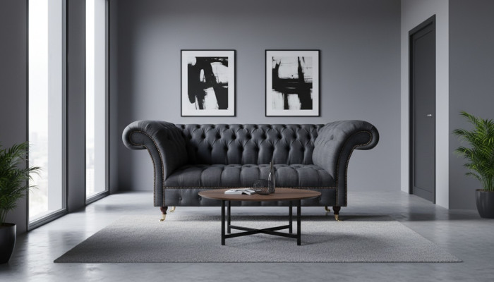 Chesterfield Sofá de asiento negro, Sofás de diseño sofisticado, Sofás modernos.