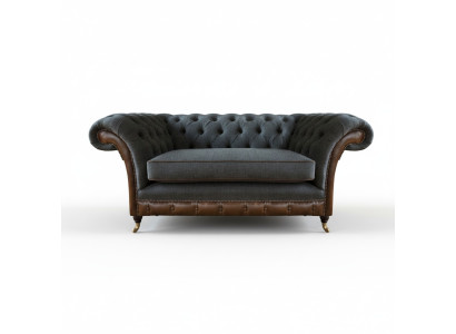 Sillón de una sola plaza Chesterfield marrón-gris para la sala de estar en textil.