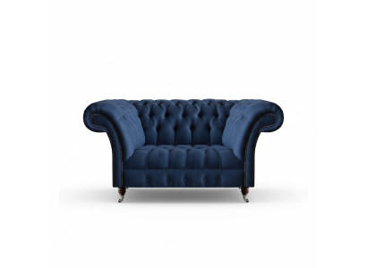Sofá de tela azul Chesterfield de dos plazas elegante para el salón.