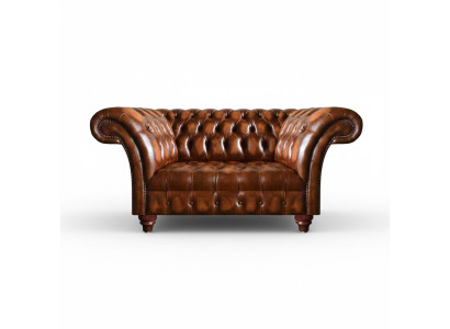 Noble sillón de tres plazas Chesterfield de cuero marrón para sala de estar, nuevo.