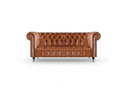 Muebles de asiento de cuero Chesterfield Brown Three-Seater Sofás de sala de estar de lujo