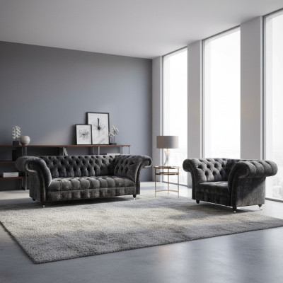 Chesterfield muebles tapizados del salón de tela de tres plazas, elegante sillón de 2 piezas.