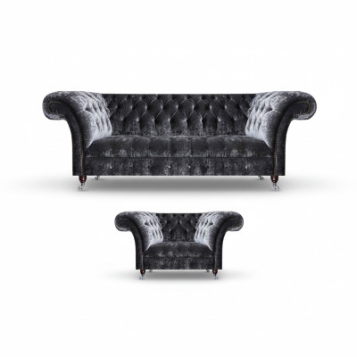 Chesterfield muebles tapizados del salón de tela de tres plazas, elegante sillón de 2 piezas.