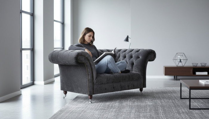 Chesterfield sofá de terciopelo, diseñador de dos plazas, sofás de tela de sofá tapizado.