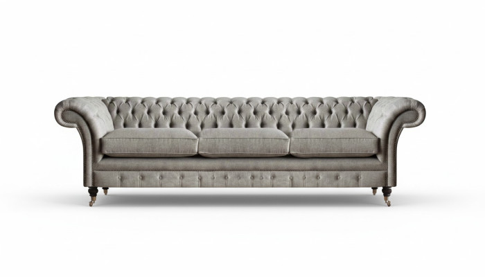 Chesterfield sofás de tres plazas grises para la sala de estar, sofás tapizados de diseñador.